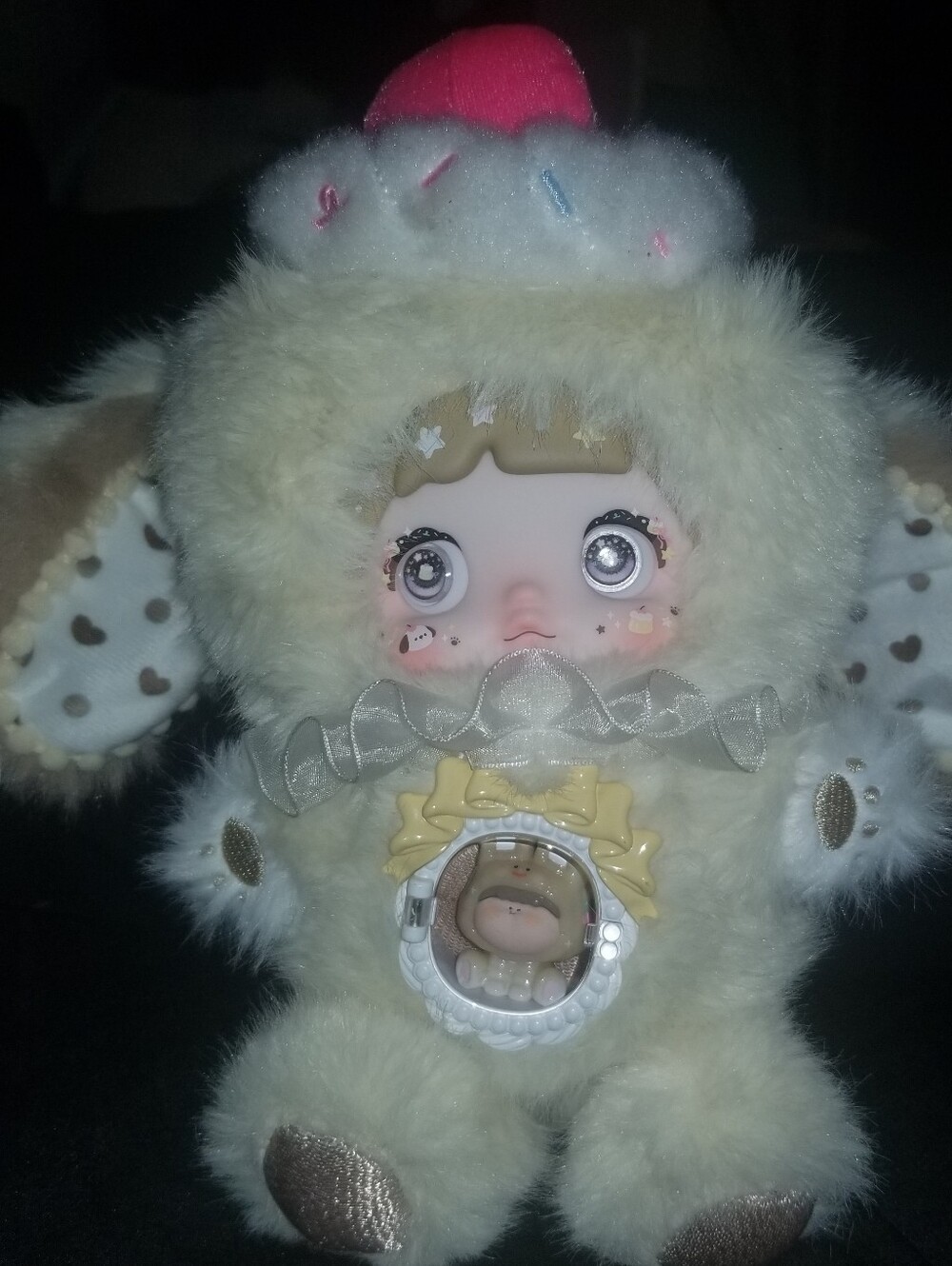 Plush Lamb Doll with Peekaboo Baby Window - Cream